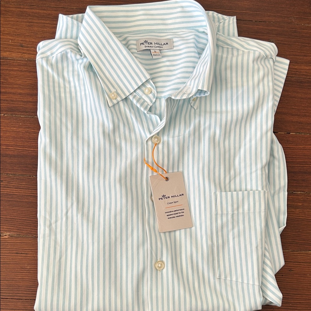 Peter Millar Men's Light Blue Striped Dress Shirt